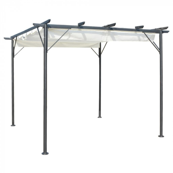 vidaXL Pergolă cu acoperiș retractabil, alb crem, 3 x 3 m, oțel