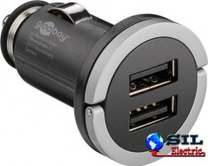 Alimentator USB bricheta auto 2 iesiri 2.1A negru Goobay foto