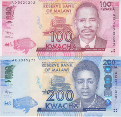 Bancnota Malawi 100 si 200 Kwacha 2012 - P59/ 60 UNC ( set x2 ) foto
