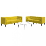 VidaXL Set canapele Chesterfield cu perne rulou 2 piese galben catifea