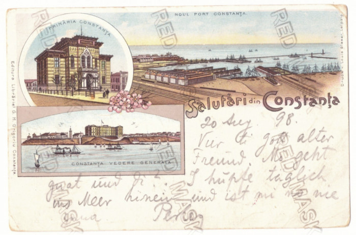 3394 - CONSTANTA, harbor, Litho, Romania - old postcard - used - 1898