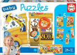 Puzzle 5 in 1 4 3 3 4 5 piese Baby School Bus, Educa