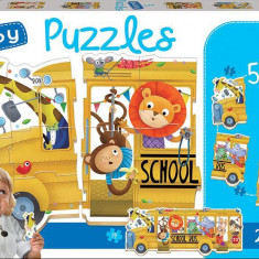 Puzzle 5 in 1 4 3 3 4 5 piese Baby School Bus