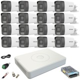 Sistem supraveghere 16 camere Hikvision 5MP Dual Light WL 40m IR 40m DVR 4MP cu accesorii incluse