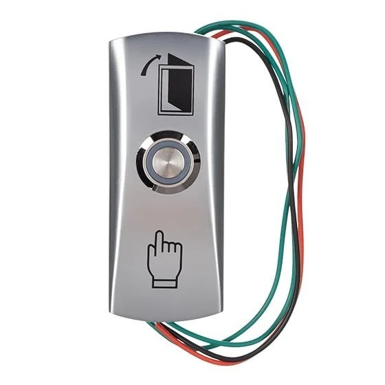 Buton EXIT metalic control acces cu fire, SW-51BL, LED 12V, aliaj zinc, NO, pentru deschidere usa, montaj aparent