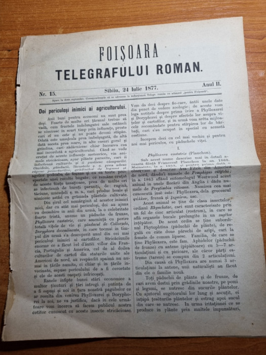 foisoara telegrafului roman 24 iulie 1877-sibiu,agricultura,vointa,legea naturii