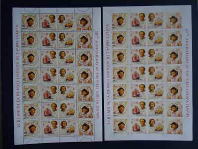 Romania LP 1691+1691a MNH/**, 50 de ani CEPT, in coli de 7 serii dant si nedant foto