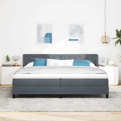 vidaXL Pat cu Saltea cu Arcuri Negru 100x200 cm Catifea Gri &amp;icirc;nchis 3341433 foto