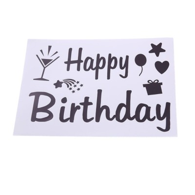 Sticker autocolant pentru baloane, flippy, tematica aniversare, model happy birthday, 29x21 cm, negru foto