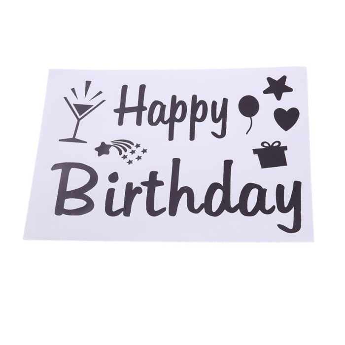 Sticker autocolant pentru baloane, flippy, tematica aniversare, model happy birthday, 29x21 cm, negru