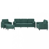 Cumpara ieftin Set canapea cu perne, 4 piese, verde inchis, catifea