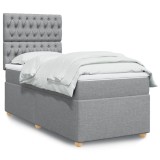 Gossi pat box spring cu saltea, gri deschis, 90x200 cm, textil