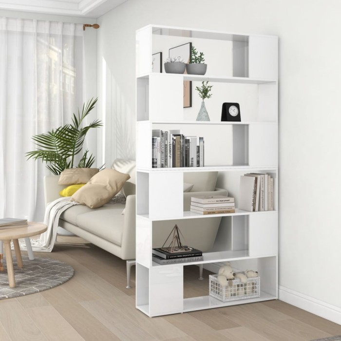 vidaXL Bibliotecă/Separator cameră, alb extralucios, 100x24x188 cm