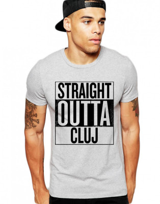 Tricou barbati gri cu text negru - Straight Outta Cluj - S foto