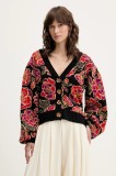 Farm Rio cardigan din amestec de l&acirc;nă culoarea negru, călduros, 328846