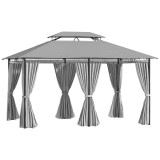 Outsunny Pavilion 3x4m cu 6 părți laterale, cort de petrecere cu acoperiș dublu gri &icirc;nchis | Aosom Romania