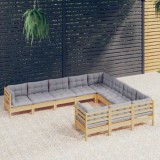 vidaXL Set mobilier de grădină cu perne gri 10 piese lemn masiv de pin 3096994