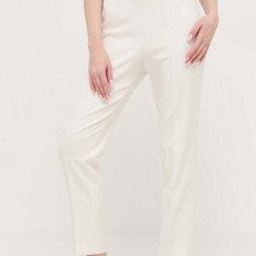 BOSS pantaloni femei, culoarea alb, fason tigareta, high waist