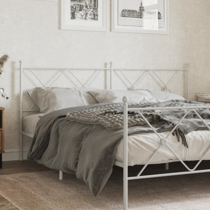 vidaXL Tăblie de pat metalică, alb, 180 cm