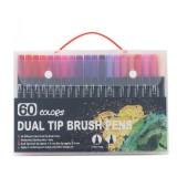 Set markere cu doua capete, penita moale, pentru pictura in acuarela, pe baza de apa, 72 culori, pentru desen anime, set 60 culori, Flippy