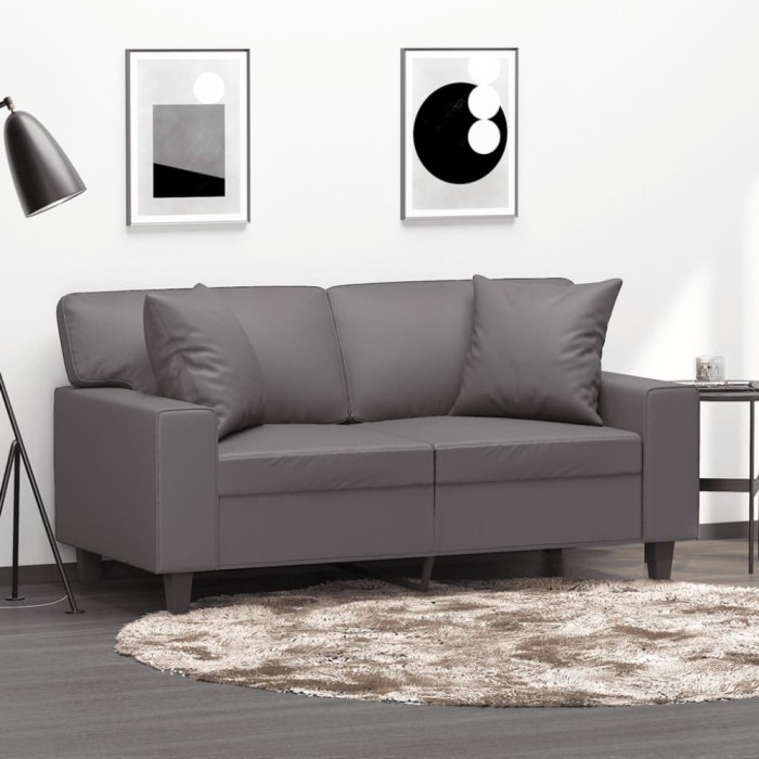 vidaXL Canapea cu 2 locuri cu pernuțe, gri, 120 cm, piele ecologică 3200863