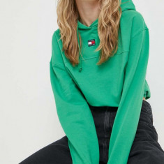 Tommy Jeans bluza femei, culoarea verde, cu glugă, neted