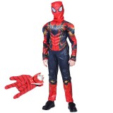 Cumpara ieftin Set costum Iron Spiderman, New Era, rosu, manusa cu discuri inclusa, 3-5 ani, 100-110 cm