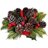Inel decorativ de Craciun Shopiens&reg; pentru lumanare cu conuri de pin si pomusoare, 25 cm