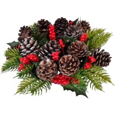Inel Decorativ Lumanari de Craciun, Conuri de Pin, Pomusoare, Diametru 25 cm, Multicolor