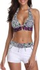 Costum Baie Dama 2 Piese Multicolor Floral Ponceau 2XL Outlet: Inot, Plaja, Piscina - Material Elastic Uscare Rapida