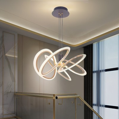 Lustra LED suspendata cu Telecomanda RIMINI 85W, 5 Elemente, lumina Rece/Calda/Neutra, Dimabila, Auriu ModernLight Concept foto