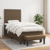 vidaXL Pat box spring cu saltea, maro &icirc;nchis, 80x200 cm, textil