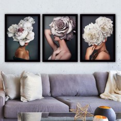 Tablou Canvas Woman infloreste, Multicolor, 45x35 cm, 3 bucati foto