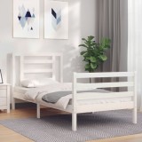 VidaXL Cadru de pat cu tăblie single, alb, lemn masiv