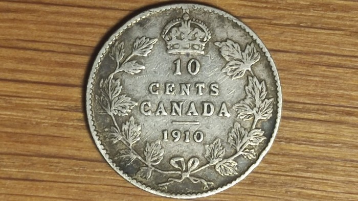 Canada -moneda de colectie argint sterling- 10 cents 1910 -Edward VII- superba!