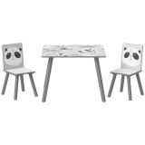 ZONEKIZ Set Masă și 2 Scaune pentru Copii de 3-8 Ani cu Desene de Animale, 60x60x44 cm, Gri | Aosom Romania