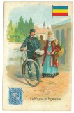 3816 - Flag, Carol I stamp, POSTMAN, BIKE, Ethnic woman, Litho - old PC unused, Necirculata, Printata