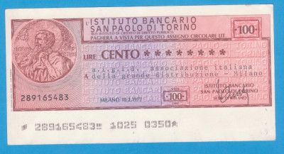(2) CEC BANCAR ITALIAN - L&amp;#039;ISTITUTO BANCARIO SAN PAOLO DI TORINO, 100 LIRE, 1977 foto