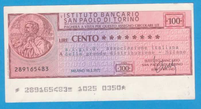 (2) CEC BANCAR ITALIAN - L&#039;ISTITUTO BANCARIO SAN PAOLO DI TORINO, 100 LIRE, 1977