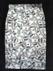 FUSTA ELASTICA MIDI IMPRIMEU DOLARI AMERICANI HARTII 100$ USD MILEY CYRUS