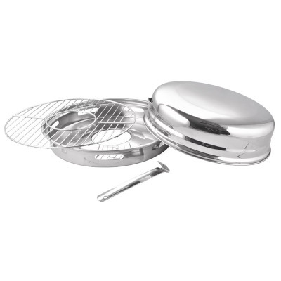 Grill pentru aragaz, cu capac si maner din otel inoxidabil, 32.5 x 13.5 cm, Argintiu foto