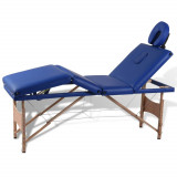 Masa de masaj pliabila, 4 zone, albastru, cadru de lemn GartenMobel Dekor, vidaXL