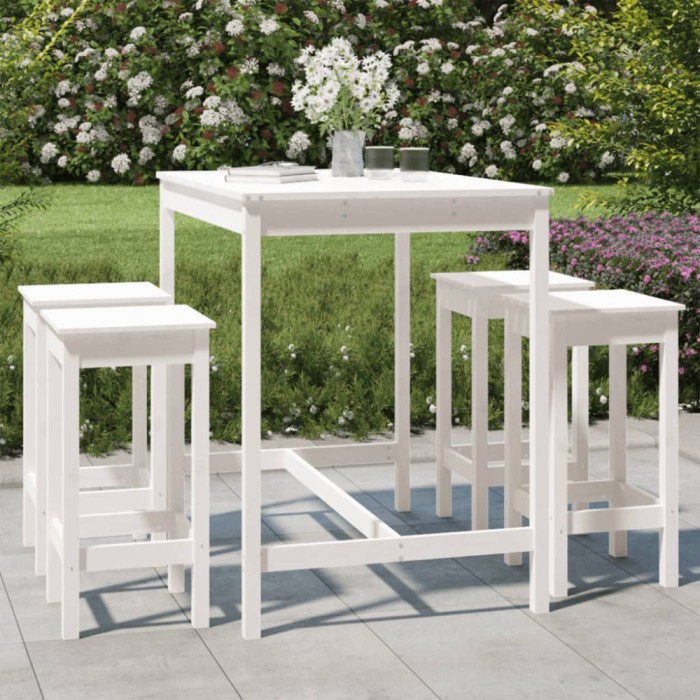 vidaXL Set mobilier de bar pentru grădină, 5 piese,alb, lemn masiv pin 3154746