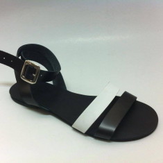 Sandale de dama din piele double stripe BlackWhite