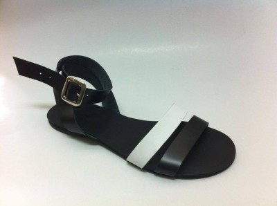 Sandale de dama din piele double stripe BlackWhite foto