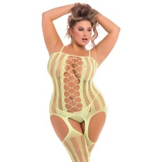 Bodystocking Fake News Galben Neon Plus Size