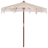 Umbrelă soare vidaXL Crem, 250 cm, bumbac &amp; lemn, protecție UV, hidrofugă, stil Boem