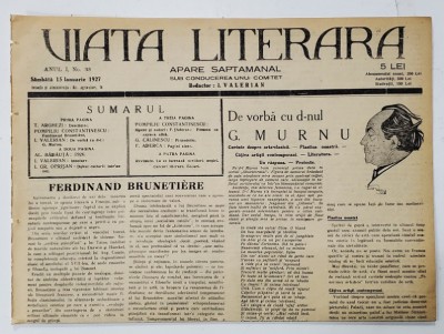 VIATA LITERARA , SAPTAMANAL , ANUL I, NR. 33 , 15 IANUARIE , 1927 foto