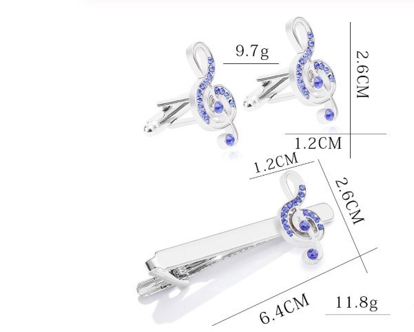 set butoni si ac cravata noi tema muzica forma cheia sol cristale albastre