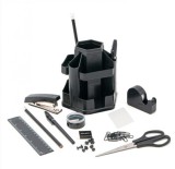 Organizator echipat cu accesorii de birotica cu 10 compartimente, Plastic, Negru, 14x15 cm, Oem
